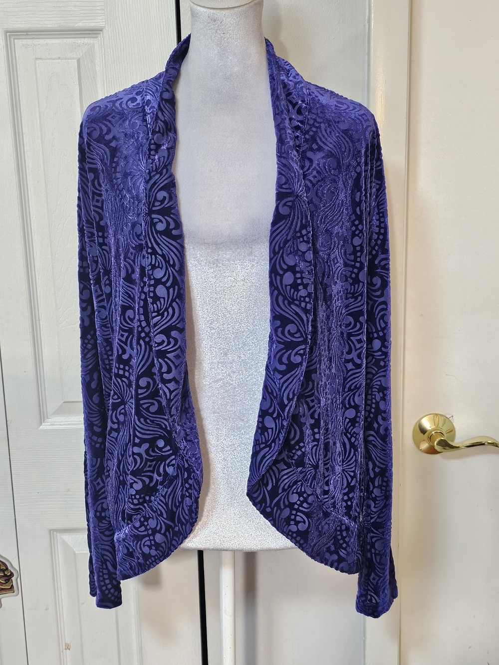 Kate Hill Purple Velvet Burnout Open-Front Cardigan